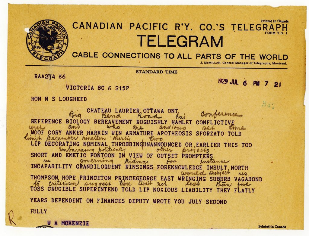 1929 lougheed telegram 1
